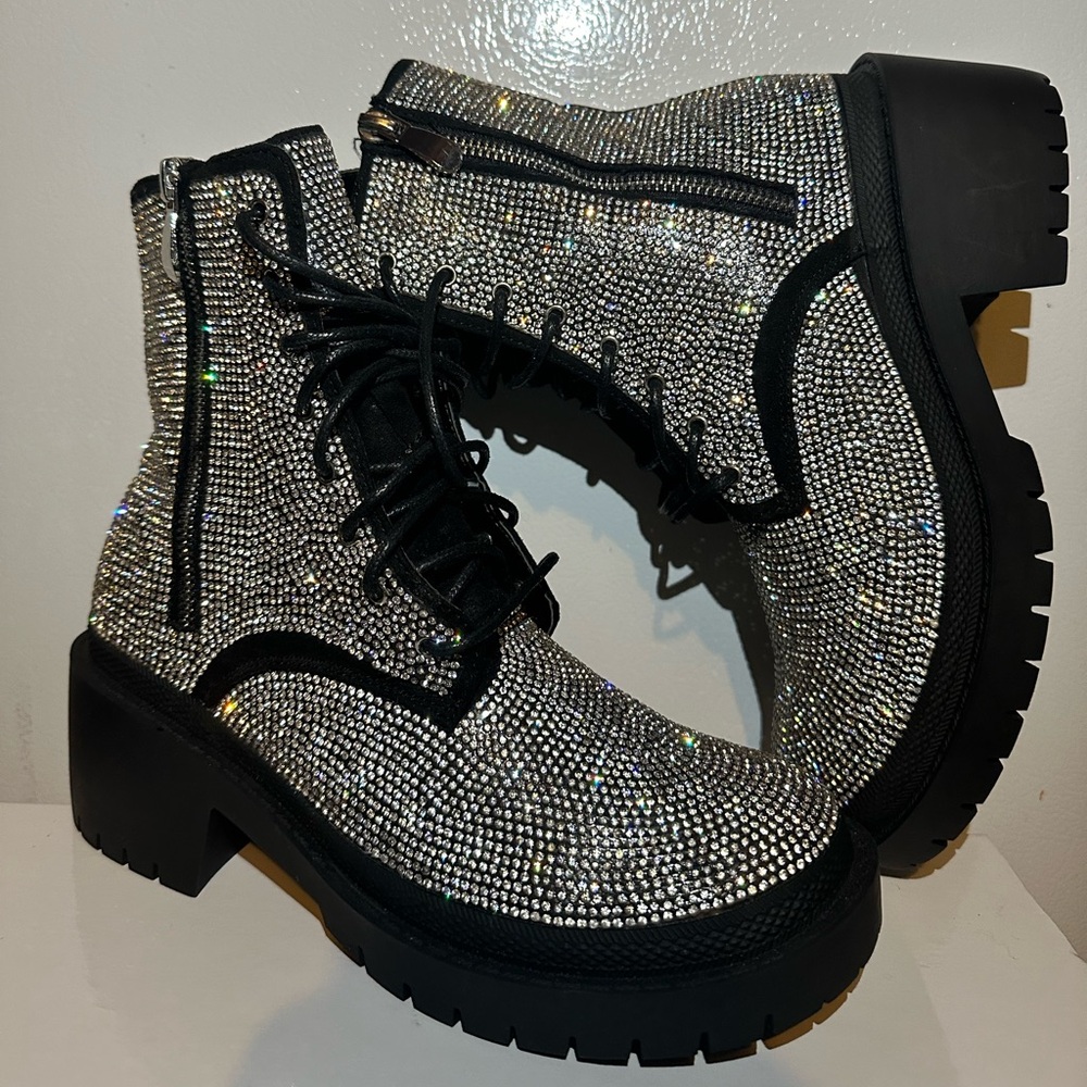 Women's Rhinestone Combat Boots - Picture 5 of 5